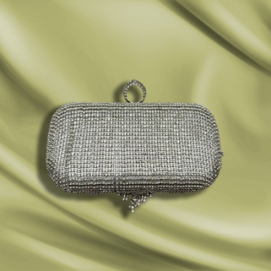 Mini fringed and diamond-encrusted dinner bag