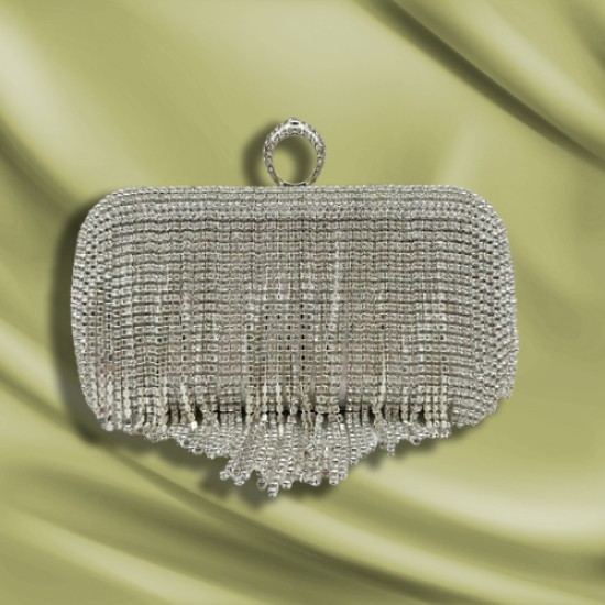 Mini fringed and diamond-encrusted dinner bag