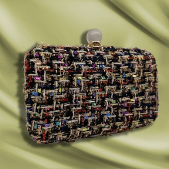 Tweed woven evening clutch bag