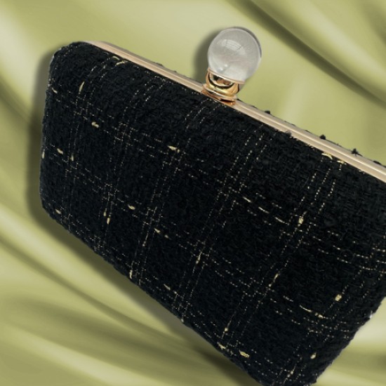 Tweed woven evening clutch bag