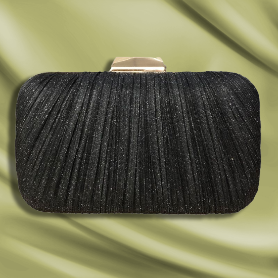 Black Fine Shimmer Pleated party bag